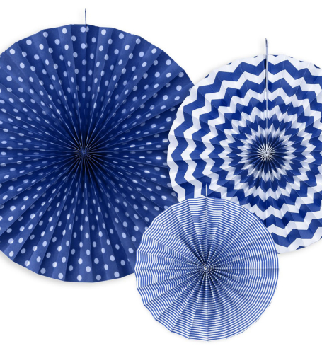 PartyDeco - Decorative Rosettes, navy blue (3 ks) - DS017