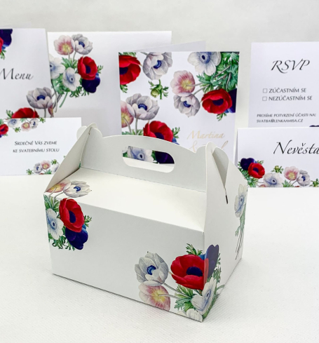 Svadobná krabička malá s farebnými kvetmi sasaniek - K33-4011-01