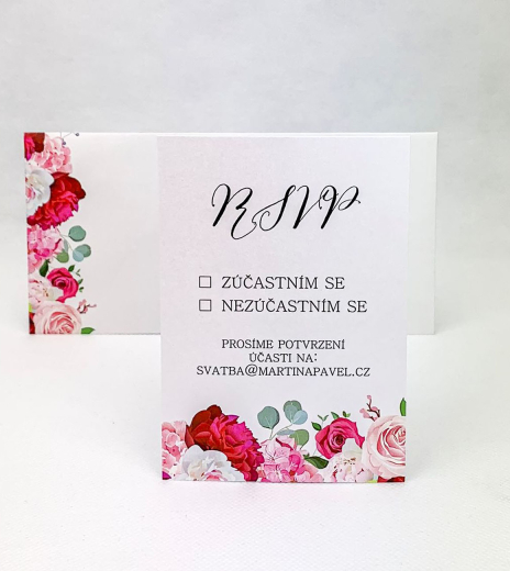 Svadobná kartička s ružami a pivonkami - RS4022