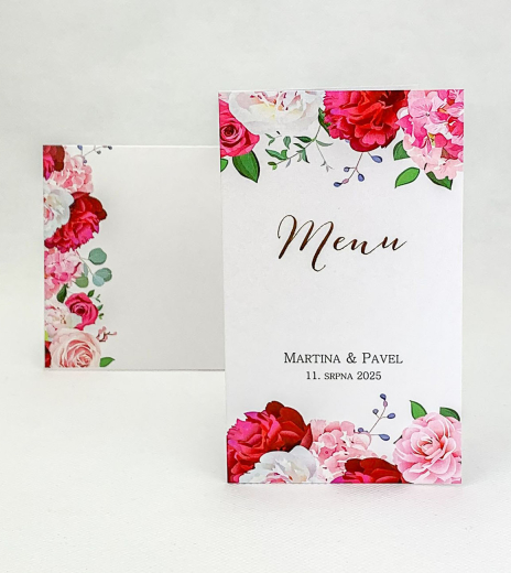 Svadobné menu s ružami a pivonkami - M4022