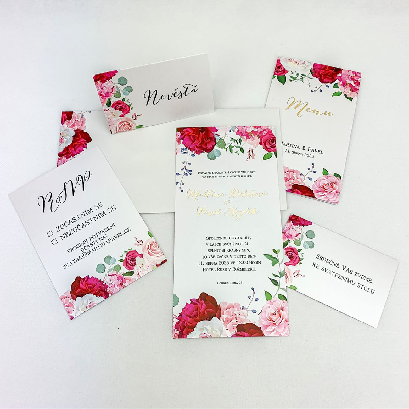 Svadobné oznámenie s ružami a pivonkami - G4022