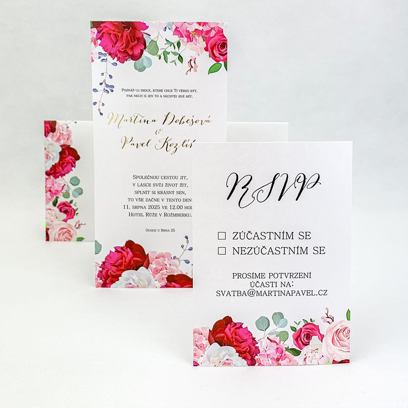 Svadobné oznámenie s ružami a pivonkami - G4022
