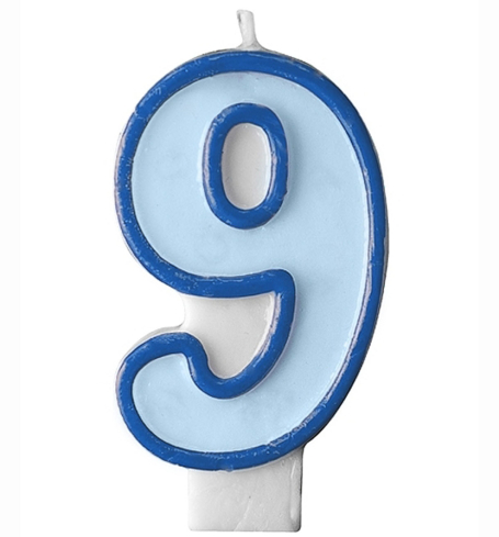 Sviečka tortová - modrá, s číslom 9 (1 ks) - SV5317